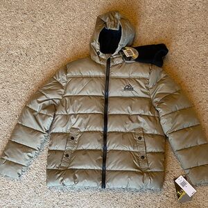 Khaki Puffer Jacket with Hood